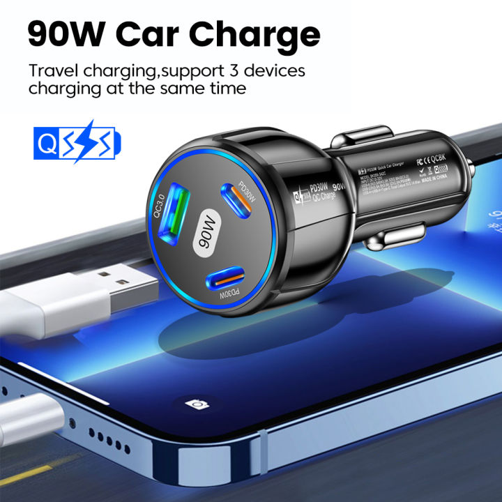90w%203%20Ports%20Car%20Charger%20Usb2pd%20Fast%20Charging%20For%2013pro%2011%2010pro%2014%2013%2012%20Pro%20Max%20F5%20Adapters%20-%20Image%202