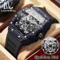 LouisWill Watches Fashion Men Watches Business Casual Wristwatches Silicone Strap Quartz Watch Luminous Watch Skeleton Dial Watch 3ATM Waterproof Watch With Calendar Luminous Pointers. 