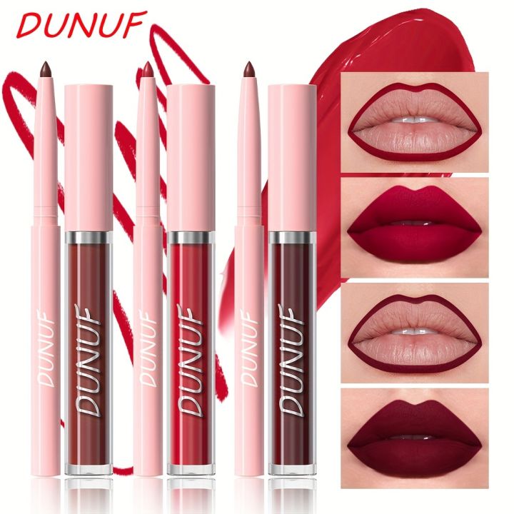 DUNUF Velvet Matte Lip Gloss and Liner Set - 2 in 1 Waterproof, Sweat ...