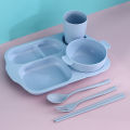 6pcs Eco-Friendly Wheat Straw Dinnerware Set Solid Color Children Dishes Kids Plate Bowl Set Children Tableware Set. 