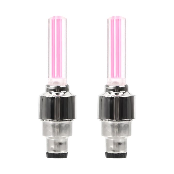2PCS Car Wheel LED Light Motocycle Bike Light Tire Valve Cap Decorative Lantern Tire Valve Cap Flash Spoke Neon Lamp-Pink