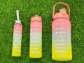 3 in 1 Bottle set/Kit 3 Bottles 2 Liters 900ml 300ml Water Bottles Straw Stickers 3d and 2d Squeeze Leakproof Portable Travel bottles Gym Fitness School Work Ride Trave. 