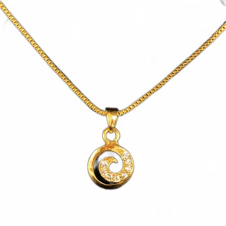 Gold Plated Box Chain & Derana White Stone Pendant with Guaranteed 18inch Stylish Design