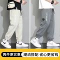 Casual Pants Men's Ice Silk Ankle-Tied Sports Pants 2024 Summer New Men's Loose Cargo Pants Men's Cropped. 