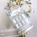 24PCS Short Square False Nails French White Edge Nials Silver Flame Full Cover Press On Nails Detachable Ballerina Nail Tip. 