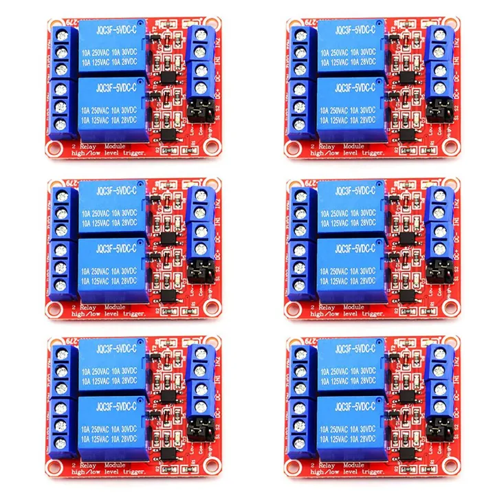 6Pcs 5V 2 Channel Relay Module High and Low Level Trigger Relay Control ...