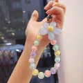 Phone Anti-lost Lanyard Key Short Wrist Pendant Colorful Macaron Round Bead Pendant Women's Hand-held Chain Mobile Phone Lanyard ANLAN. 