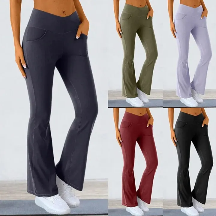 %E3%80%90HUT%E3%80%91%20Fashion%20Womens%20Sexy%20Yoga%20Pants%20High%20Waist%20Cross%20Wide%20Leg%20Solid%20Color%20Exercise%20Yoga%20Pants%202024%20-%20Image%202