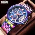 Anedshaop MINI FOCUS Motley Watches for Men Fashion Sport Chronograph Quartz Wristwatch with Date Luminous Hands Stainless Steel Strap Man Affordable. 