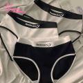 Muses Mall Women Mid-waist Panties Japanese Style Seamless Mid Waist Lady Briefs Soft Breathable Underpants with Contrast Color Letter Pattern Moisture-wicking Anti-septic Women Panties Color-blocking. 