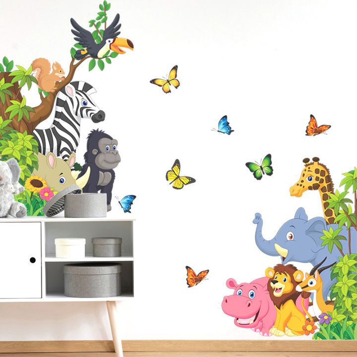 Jungle Safari Tree Cartoon Animals Theme Kids Wall Art Decal Sticker ...
