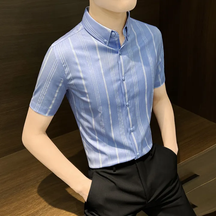 High-End%20Striped%20Short%20Sleeve%20Shirt%20Men's%20Light%20Luxury%20Business%20Men's%20Summer%20Ice%20Silk%20High-End%20Top%20Half%20Sleeve%20Shirt%20-%20Image%203