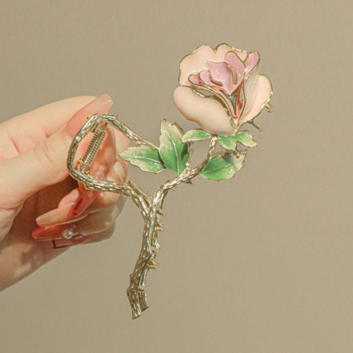New%202025%20Exquisite%20Rose%20Blossom%20HairClip%20for%20Women%20Shark%20Clip%20Gold%20Metal%20Claw%20Hairpin%20Headwear%20Accessories%20-%20Image%205
