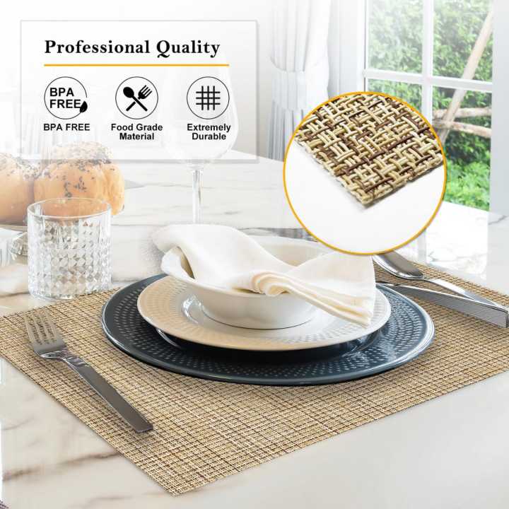Dining%20Table%20Mats%2012x18%20inches%20Set%20of%206%20Washable%20Placemats%20Indoor/Outdoor%20Vinyl%20Place%20Mats%20for%20Dining%20Table%20Durable%20PVC%20Weave%20Table%20Mats%20-%20Image%203