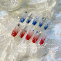 【New】Red and blue AB smudge gradient flash diamond French blush fairy gentle white hand-worn armor. 