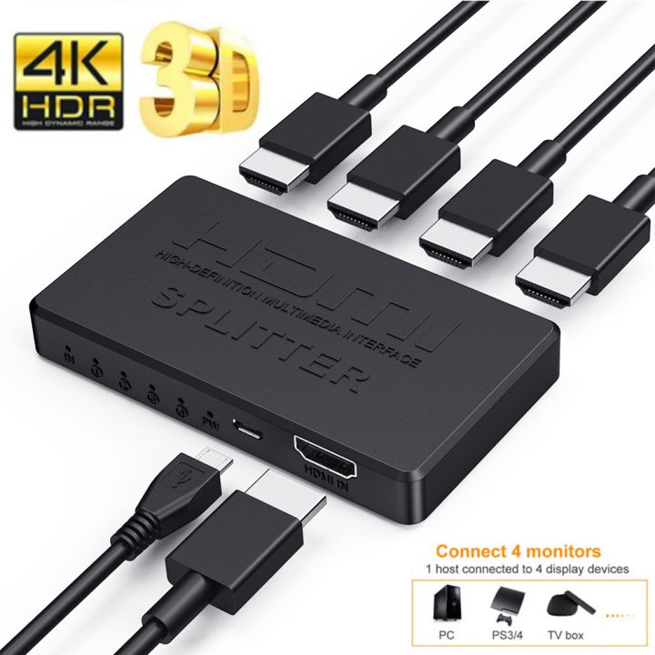 【hot】 1 In 4 Out HDMI-Compatible Splitter HD 4K Video Switcher HDMI Cable Adapter 1X4 Hub For PS4 Laptop Monitor TV Box Projector