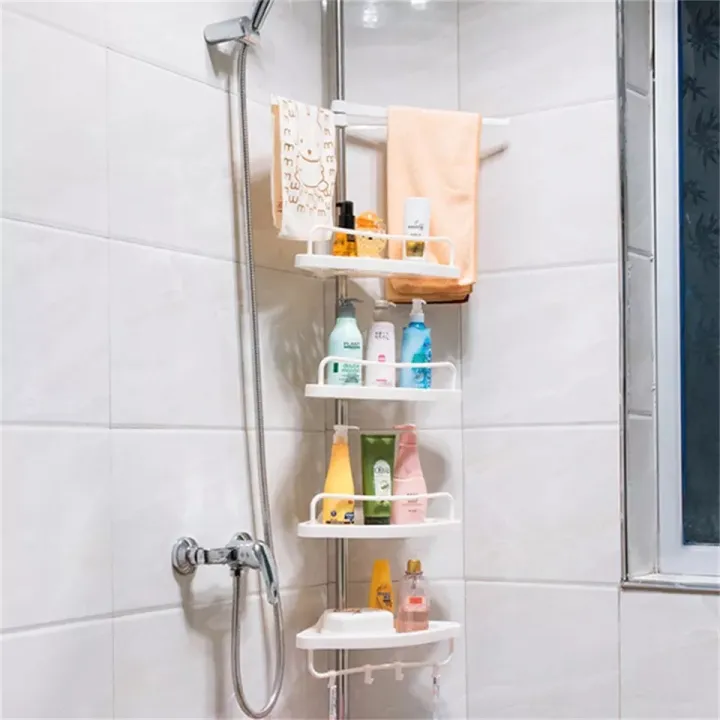 4 Layer Bathroom Multi Corner Shelf High Durable Kitchen / Bathroom Corner Shelf – Stainless and Height ExtendableBathroom Multi Corner Shelf High Durable 4 Layer Kitchen / Bathroom Corner Shelf – Stainless and Height Extendable