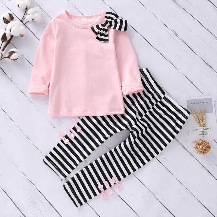 2019%20Toddler%20Girl%20Kids%20Clothes%20Long%20Sleeve%20Bow%20T-shirt+Stripe%20Pants%20Outfits%20Set%20-%20Image%205