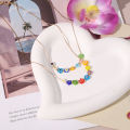 Korean Simple Cute Fashion Alloy Chain Jewelry Colorful Flower Beads Pendant Necklace For Women Girls. 