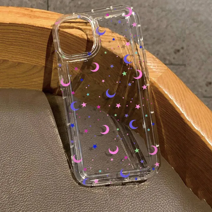 Moon Stars Print Clear Phone Case for iPhone 16 15 14 13 12 11 Pro Max Mini XR X XS 7 8 15 16 Plus SE2 Shockproof Silicone Cover