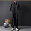 National Fashion Hip Hop Cropped Jumpsuit Men Summer Clothing Japanese-Style Retro Coveralls Couple Loose Leisure Suit. 