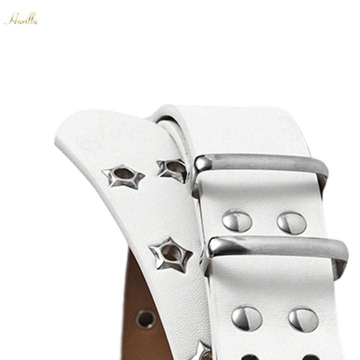 Double Grommet Belt Gothic Double Prong Buckle Punk Waist Belt