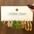 New 12Pcs/Set Green Crystal Pearl Set Earrings Snake Butterfly Female. 