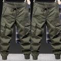 Elastic Waistband Pants Breathable Pants Men's Drawstring Cargo Pants with Elastic Waist Multi Pockets Ankle-banded for Daily. 