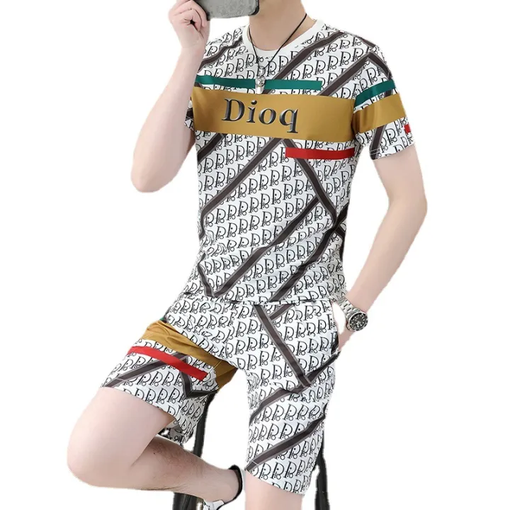 Popular%20Men's%20Suits%20Ice%20Silk%20Thin%20European%20Goods%20Jacquard%20Fashion%20Short%20SleeveTT-shirt%20Shorts%20Men's%20Home%20Wear%20-%20Image%205