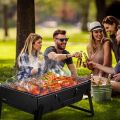 BBQ Grill Machine Portable Barbecue Stove Charcoal BBQ Grill Patio Camping Picnic Burner Foldable Black Steel Stove Portable Simple Barbecue Stove -BlackBBQ ග්‍රිල් යන්ත්‍රය අතේ ගෙන යා හැකි බාබකියු උදුන අඟුරු BBQ ග්‍රිල් කඳවුරු පික්නික් bbq දාහක සරල බාබක.. 