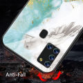 Biruiqu For Samsung Galaxy A21s Shockproof Fashion Marble Tempered Glass Back Case Cover. 