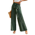Yfashion Women Casual Wide-leg Pants High Waist Loose Straight Trousers Simple Elegant Solid Color Lace-up Pants. 