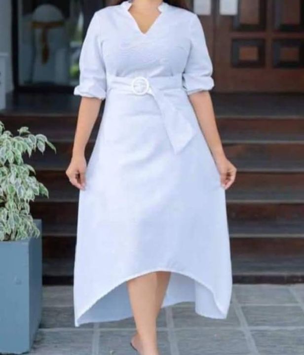 Elegant White Maza High-Low Midi Dress