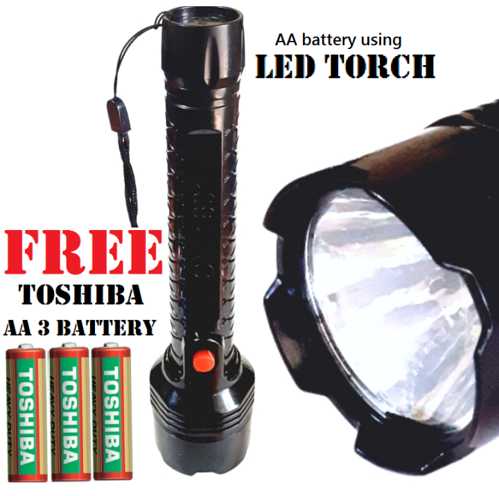LED TORCH / AA 3 battery using LED Torch. (AA බැටරි 3 භාවිතයෙන්  ක්‍රියාත්මකවේ ) FREE 3 TOSHIBA BATTERIES