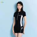 Women Swimsuit Zip Front Snorkeling Suit Short Sleeve Swimming Suit Bodysuit S. 