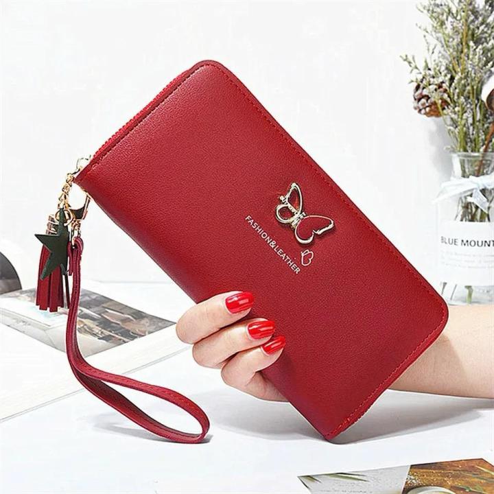 Women's Patent Leather Clutch Wallet - Card Holder & Phone Purse Organizer (Red)