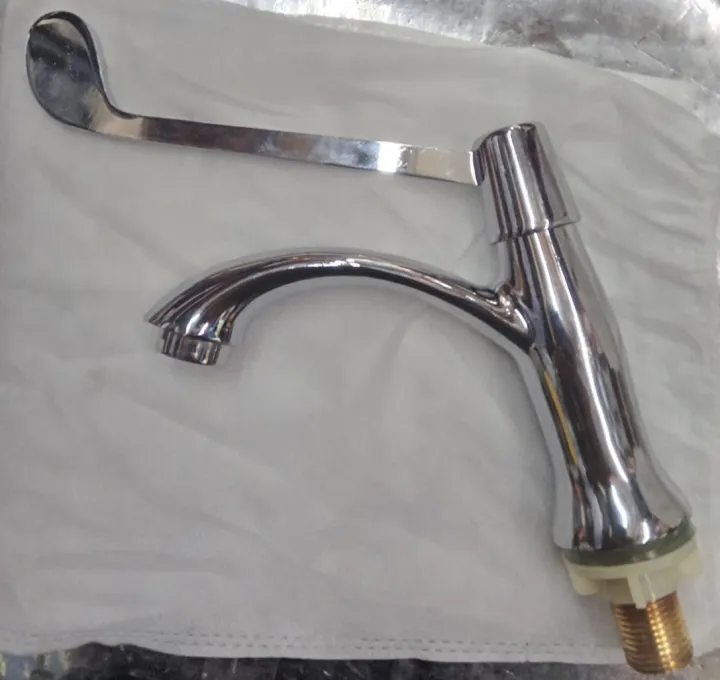 Basin%20Tap%20Faucet%20Long%20Handle%20Elbow%20Operation%20Sink%20Tap%201/2"%20Stainless%20Steel%20Lever%20Silver%20Bathroom%20Laboratory%20-%20Image%202