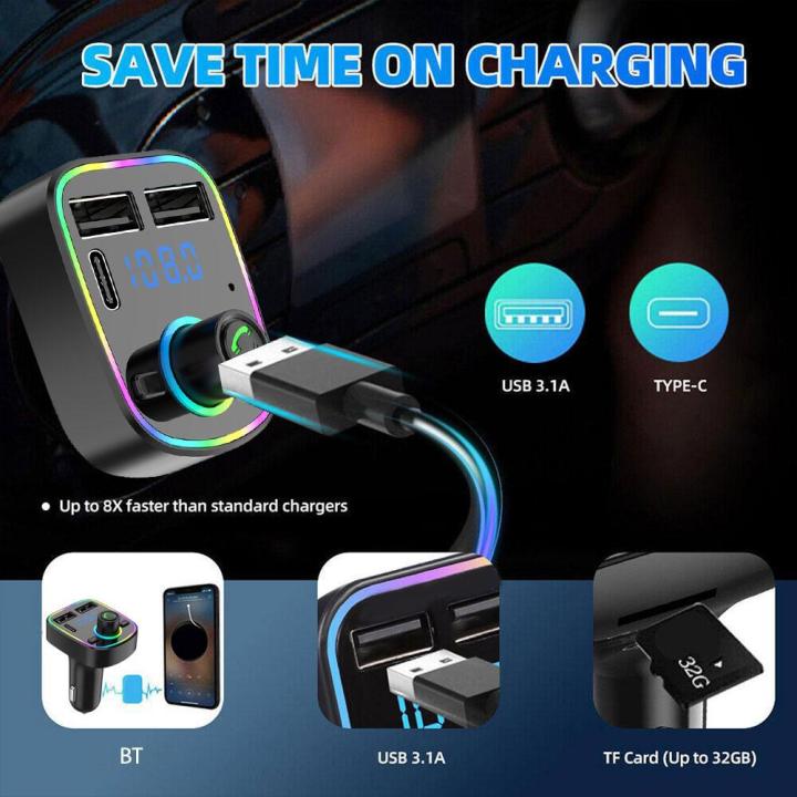 Car%20Bluetooth%205.0%20FM%20Transmitter%20PD%20Type-C%20Dual%20USB%203.1A%20Fast%20Charger%20Colorful%20Ambient%20Light%20Handsfree%20MP3%20Modulator%20Player%20-%20Image%203