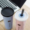 HOMETREE 450ml Water Cup With Straw Cola Coffee Cups Wheat Straw Plastic Hehy Drink Bottle Multi-Functional Bouble Lid H177. 