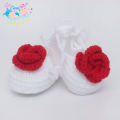 Crochet Baby Shoe Booty - For Baby Girls And Boys – Red & White – 0 to 6 Months Newborn. 
