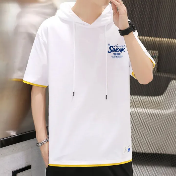 Summer%20All-Matching%20Hooded%20Short%20SleeveTT-shirt%20Men's%20Trendy%20Hooded%20Sports%20Loose%20Tops%20Hoodie%20Korean%20Style%20Hong%20Kong%20Style%20Sweater%20Fashion%20-%20Image%204