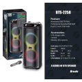 Brodu BTS-2258 / BTS-2259 Dual 6.5" Supper Bass Portable Wireless Bluetooth Speaker with Rechargable Wireless Mic RGB Light, FM Mic, FM, AUX, USB, SD Card, Karaoke Speaker with Dual Mic Buffel Subwoofer Music Player Party Box BTS 2258 BTS 2259 Partybox. 