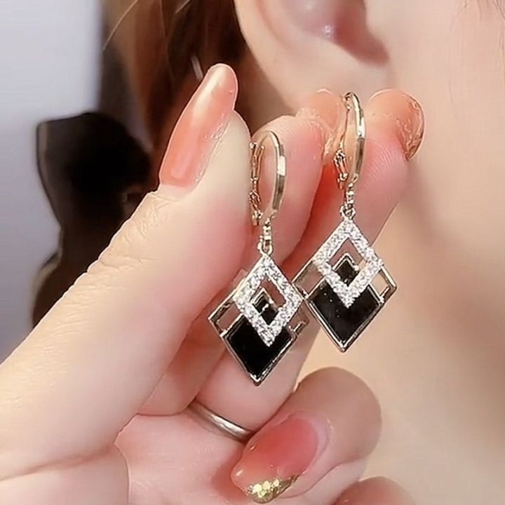 Luxury Trend Black Color Double Layer Earrings For Women