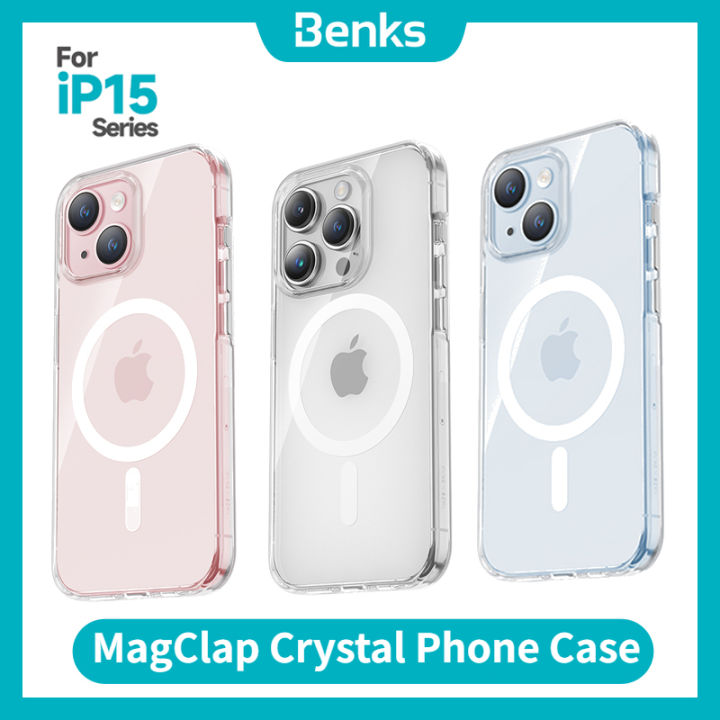 Benks MagClap Crystal Phone Case for Apple iPhone 15 Pro Max All-inclusive Metal Button Transparent Cover MagSafe Compatible