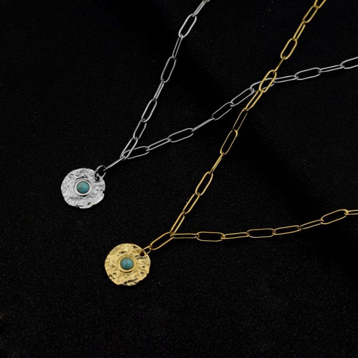 XL European And American Popular 316L Turquoise Necklace Design Retro Chain Simple Stainless Steel Clavicle Chain Necklace