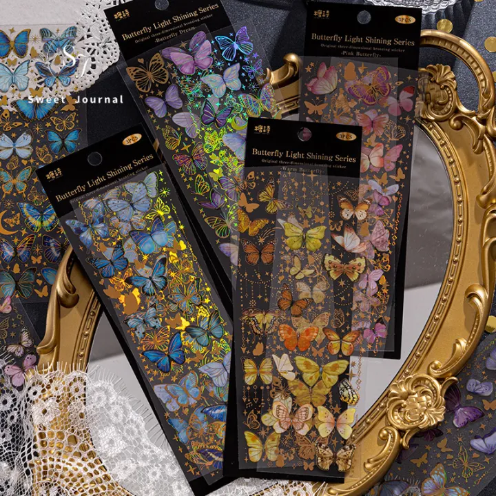 Sweet Journal 3PCS Butterfly Light Shine Series PET Bronzing Stickers ...