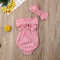 Newborn Kids Baby Girls Off Shoulder Striped Bodysuit With Big Bow Summer Babygrow Jumpsuit Outfits Wholesale. 