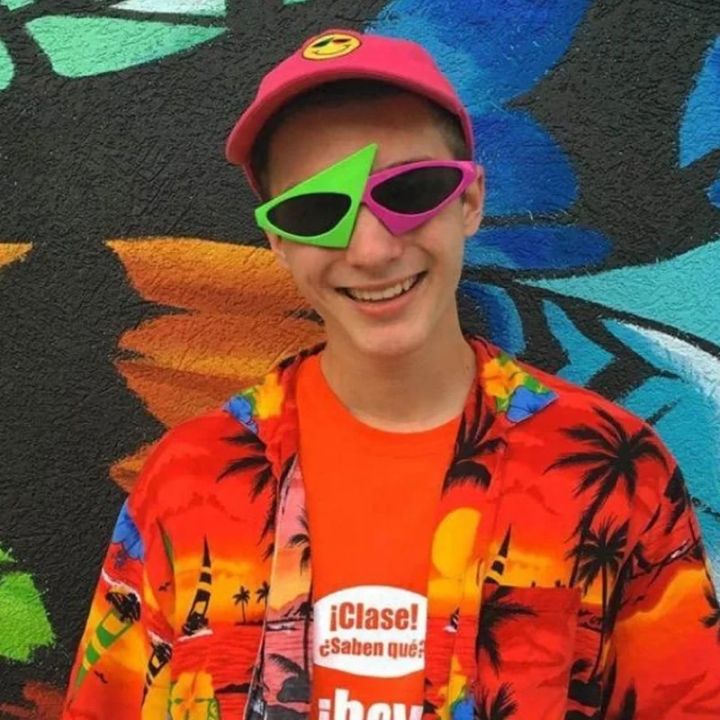 Unique Design Novelty Glasses Green Pink Contrast Funny Roy Purdy Glasses Hip Hop Asymmetric Triangular Sunglasses Party