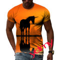 Tide Fashion Summe White Horse Picture Men's T-shirt Casual Print Tees Hip Hop Personality Round Neck Short Sleev Tops. 