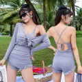 bellylady 2pcs Women Cotton Sexy Swimsuit Trendy Solid Color High Waist Slim Fit One-piece Swimwear For Hot Spring. 